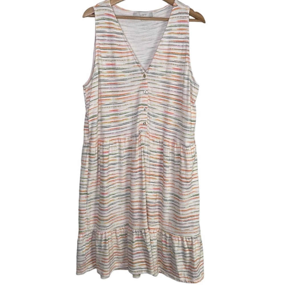 LOFT Multicolor Striped Sleeveless V-Neck Cotton Dress